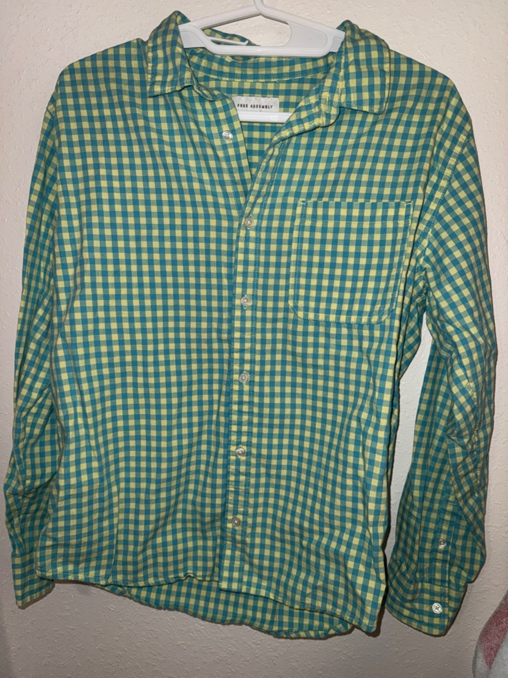 Free Assembly Green and Yellow Check boy  Button-Up Shirt| size XXL